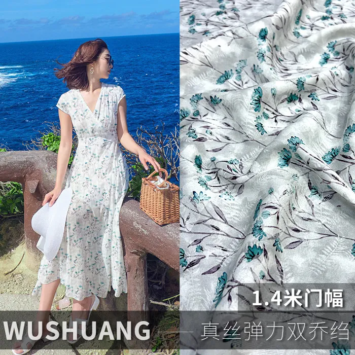 

Real Silk Fabric Elastic Double Georgette Crepe Dress Material Primrose Freesia