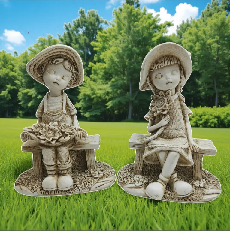 

Handmade Child Figurine‌ - Romantic Couple Statue for Yard & Patio