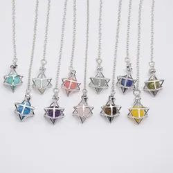 Merkaba Star Natural Stone Pendulum Round Crystal Howlite Hematite Men Women Pendant Hexagram Pendule Necklaces Trendy Jewelry