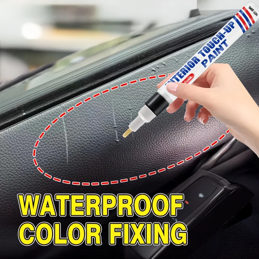قلم إصلاح الخدوش الداخلي الاحترافي للسيارة - قلم طلاء بلاستيكي مقاوم للماء وتثبيت الألوان لعجلة القيادة ولوحة القيادة والمقاعد