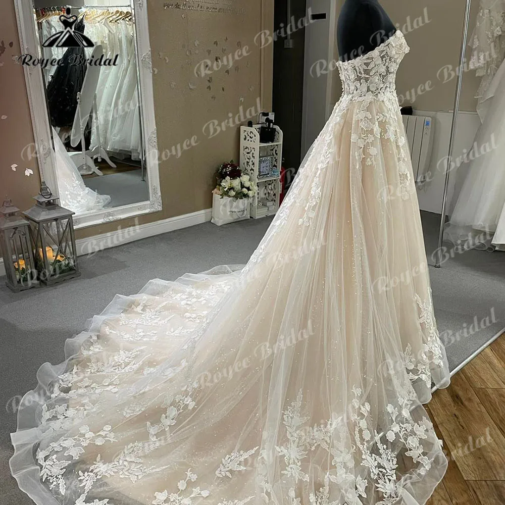 Luxury Off Shoulder Lace Princess Women Sweetheart Neck Wedding Dress for Bride 2024 Champagne Wedding Gown vestidos para boda