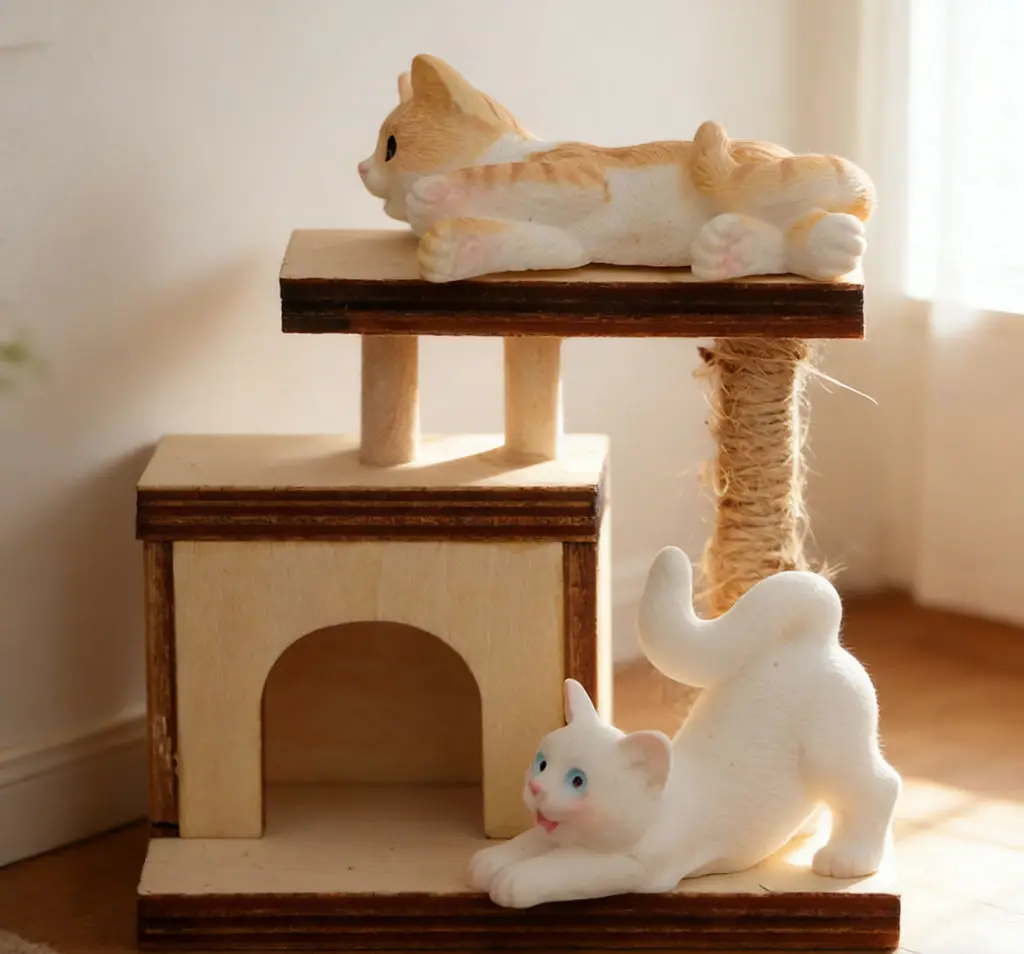 Muebles de árbol para gatos en miniatura para casa de muñecas 1:12, modelo DIY en blanco sin terminar, casa de juegos pequeña para mascotas para decoración de escena de Diorama