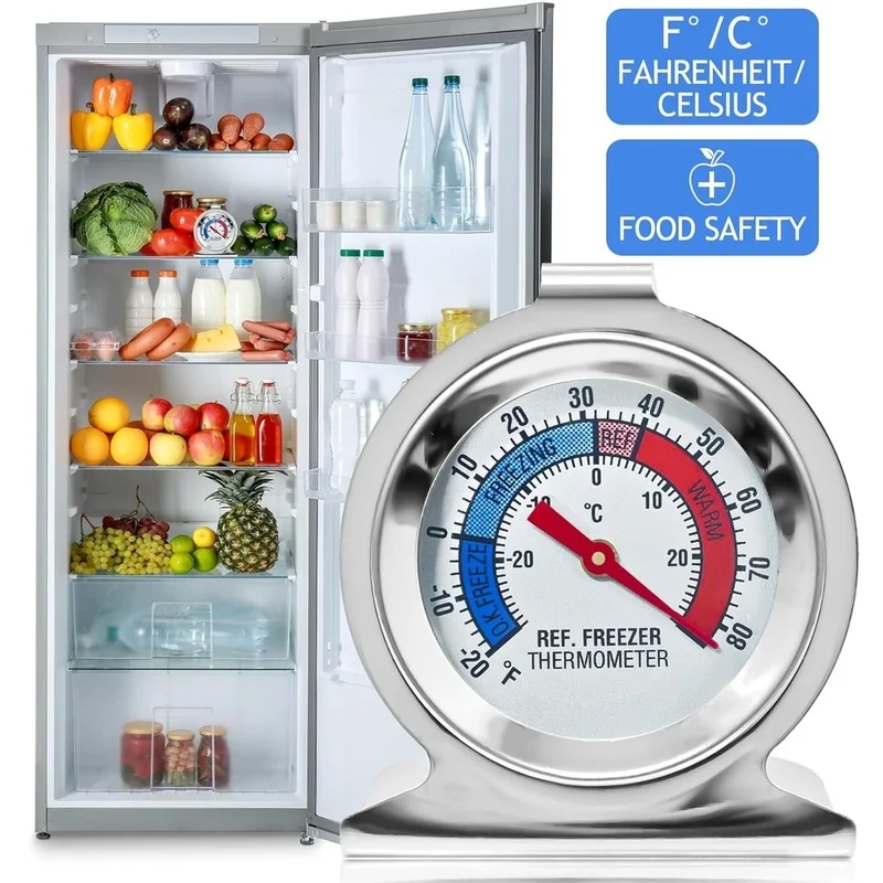 DT16 12-Pack Refrigerator Thermometer, Large Dual-Scale Fridge Freezer Thermometer -20 to 80°F, Stainless Steel, Hanging or