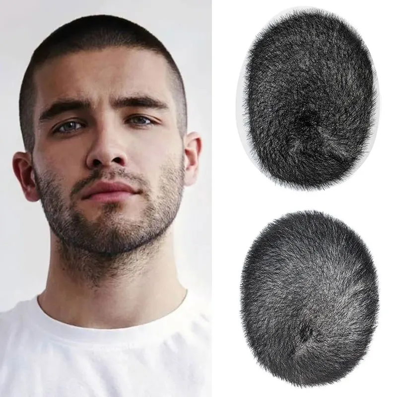 5x7/6x8 100% Human Hair Buzz Cut Toupee for Men Ultra Thin Breathable PU Transparent Full Biological Scalp Prosthesis Toupee