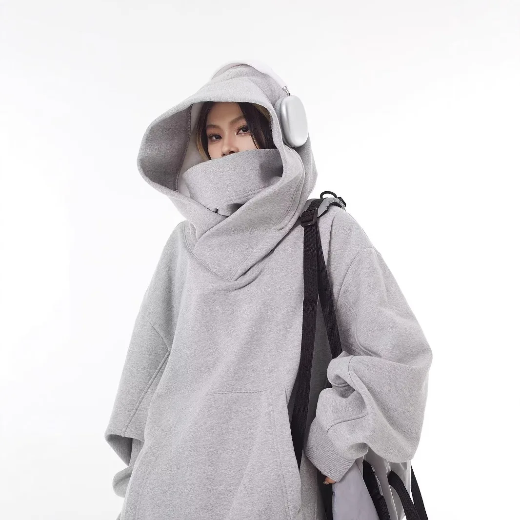 Autumn Solid Color Ninja Turtleneck Hoodies for Men Y2K Vintage Fleece Sweatshirts Hip Hop Japanese Streetwear Oversized Hoodie