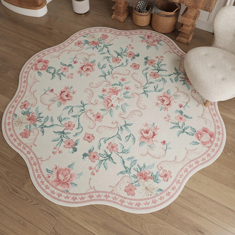 Teppiche im pastoralen Stil für Wohnzimmer, rosa Blumenmuster, Schlafzimmer-Dekorteppich, französischer Blumenform-Bettvorleger, dicke Bodenmatte für Zuhause
