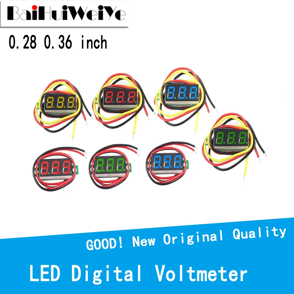 0.28インチLEDデジタル自動車電圧計,バッテリー電圧計,0.36-100V DC,4-30V,2/3ワイヤー