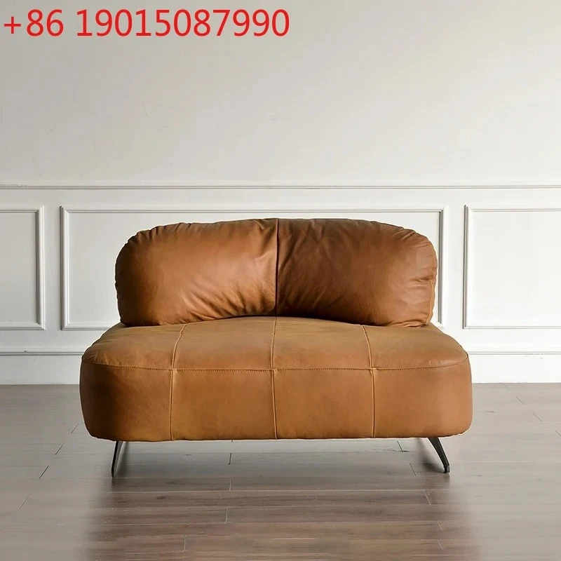Italian minimalist leather sofa Nordic first-layer cowhide retro full leather single sofa