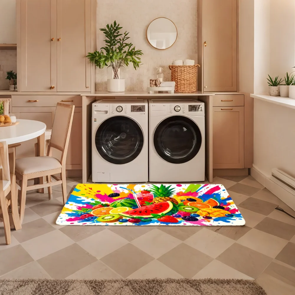 3PCS Mat Set,  Home Decoration for Front Door, Kitchen,  Colorful Fruit Splash Pattern Print Kitchen Rug.