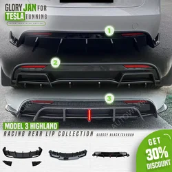 Diffusore posteriore per Tesla Model 3 Highland 2024 Paraurti posteriore Lip Spoiler Nero lucido Collezione in carbonio Modello 3 + Kit carrozzeria auto