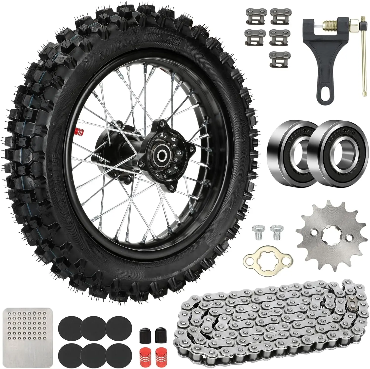 

12" Dirt Bike Rear Wheel Assembly with 428 Chain for 125cc/110cc Off-Road Pit Bikes
