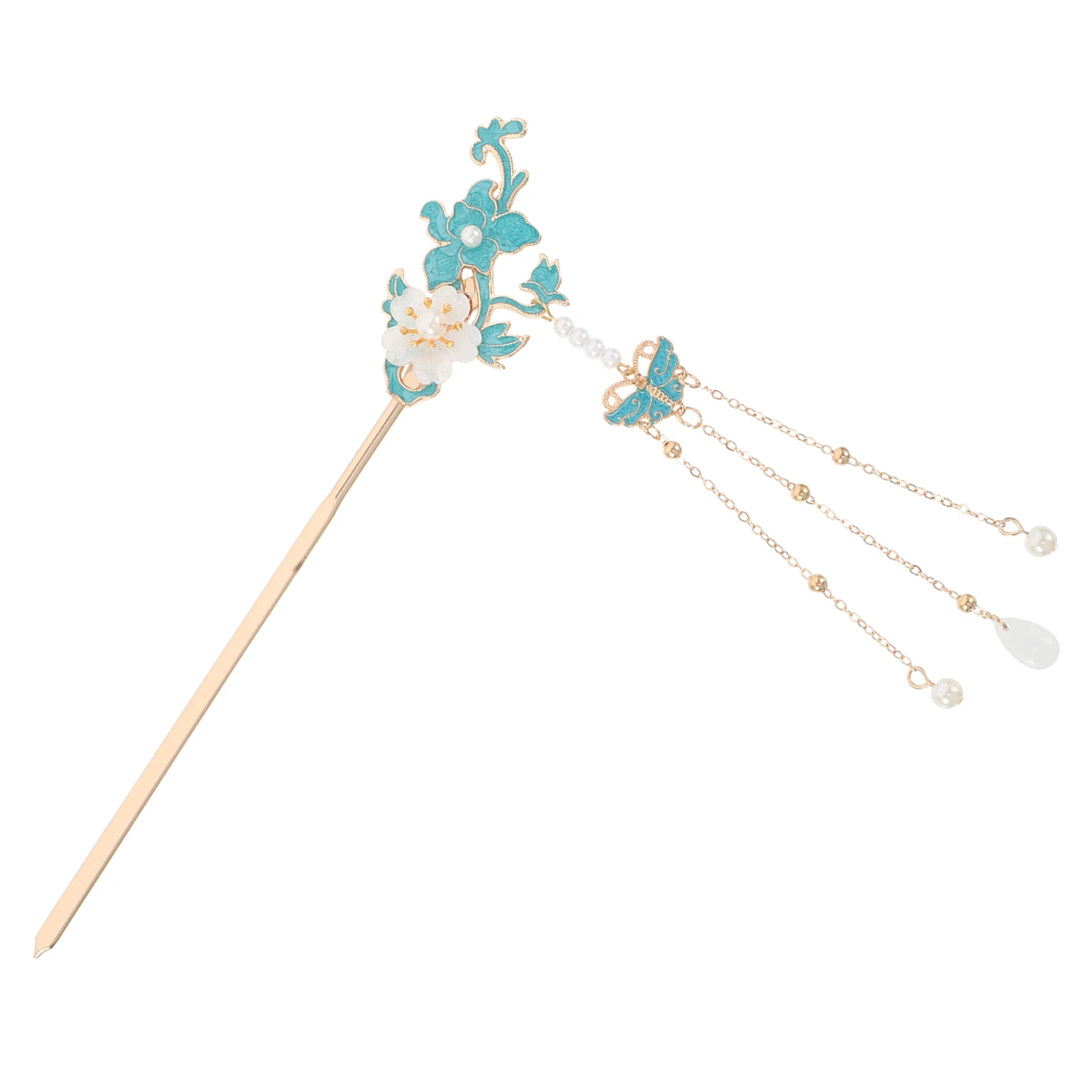 

Burnt Blue Hairpin Durable Color Lightweight Floral Design Hanfu Accessories Chinese Jewelry Metal Bun Hairpin for Women