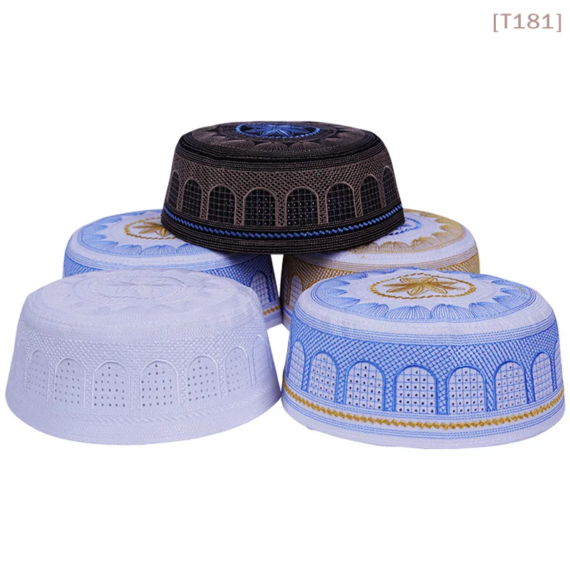 New Muslim Men Prayer Cap Hat Cotton Embroidery Leisure Saudi Arabia Islamic Hat Cap Men Headscarf Topkippot Turban Saudi Cap