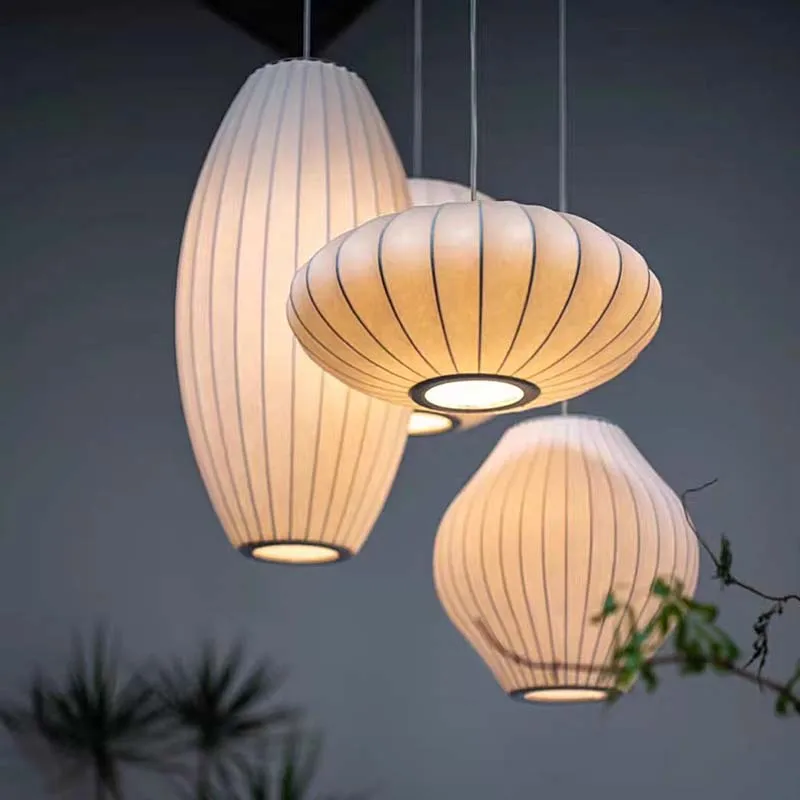 Nordic Silk Pendant E27 Silk Pendant LED Living Room Dining Room Bedroom Attic Elastic Fabric Tianhua Lantern Indoor Lighting