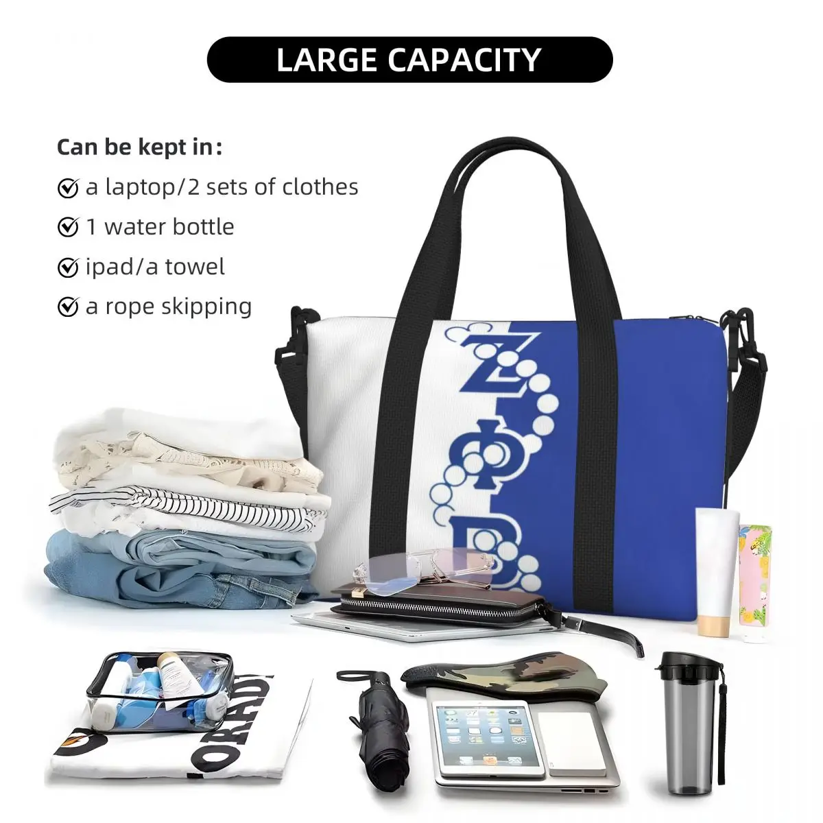 Bolsa tote grande personalizada com logotipo Zeta Phi Beta para mulheres ZOB Sorority ombro compras praia academia bolsa de viagem