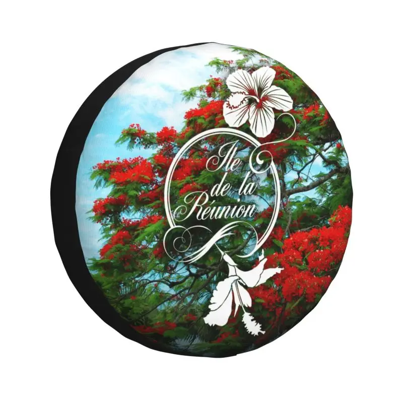 Custom 974 Reunion Island Flamboyant Hibiscus Spare Tire Cover for Toyota Jeep Car Wheel Protector Covers 14