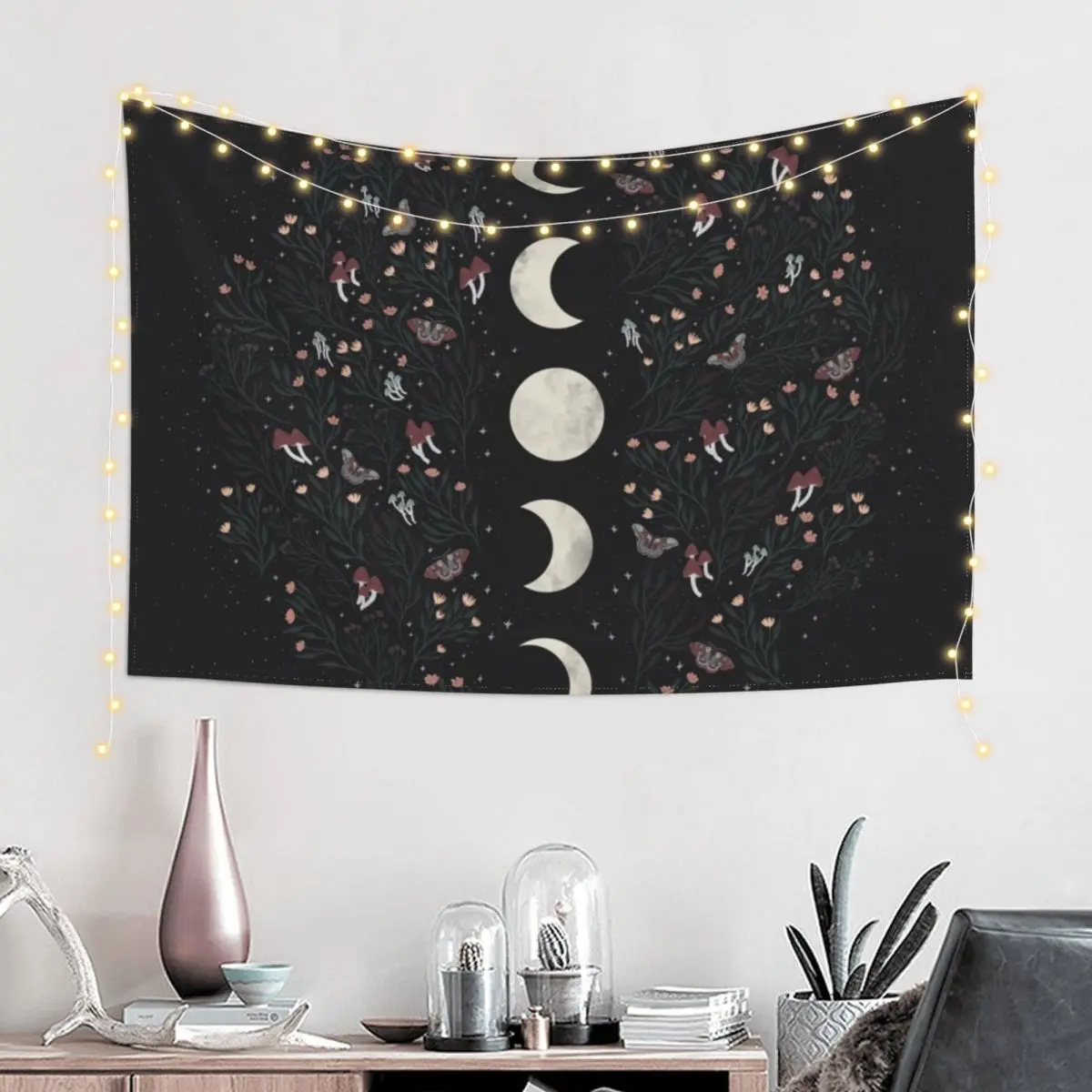 

Moon Phases with Botanicals and Stars Tapestry Bedroom Decor Aesthetic Decoration Wall Anime Decor Aesthetic Home Decor Tapestry