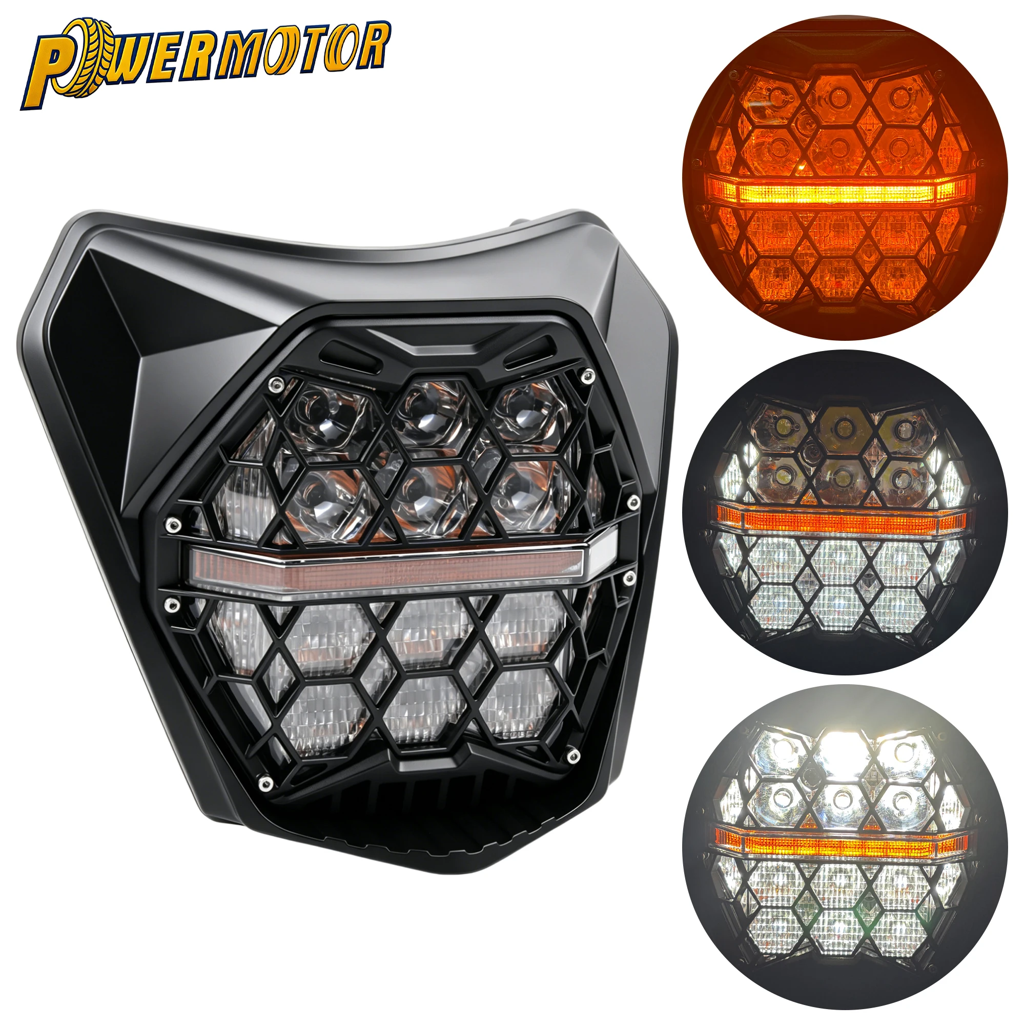 

Motorcycle 60W LED Headlight With Amber DRL Emark For KTM EXC XCW SX SXF 250 300 350 450 SMC R 690 2017-2023 Dirt Bike Supermoto