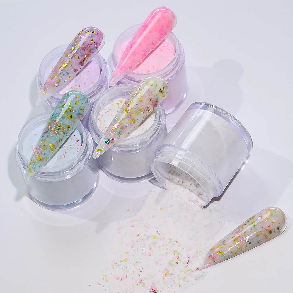 5/6/7 tarros de polvo acrílico para uñas con lentejuelas irregulares, polímero de cristal blanco para extensión de manicura/muying/polvo de pigmento de grabado