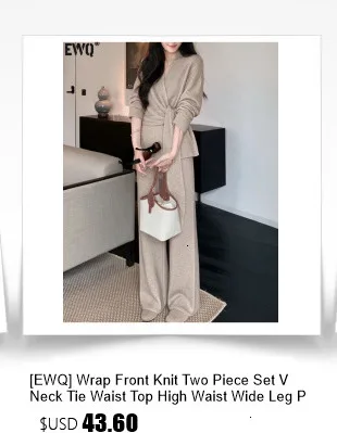 [EWQ] Fashion V-neck Long Sleeve Lace Up Sweater And High Waist Trousers Casual Women Knit Set Clothing 2025 Autumn New 16O1719