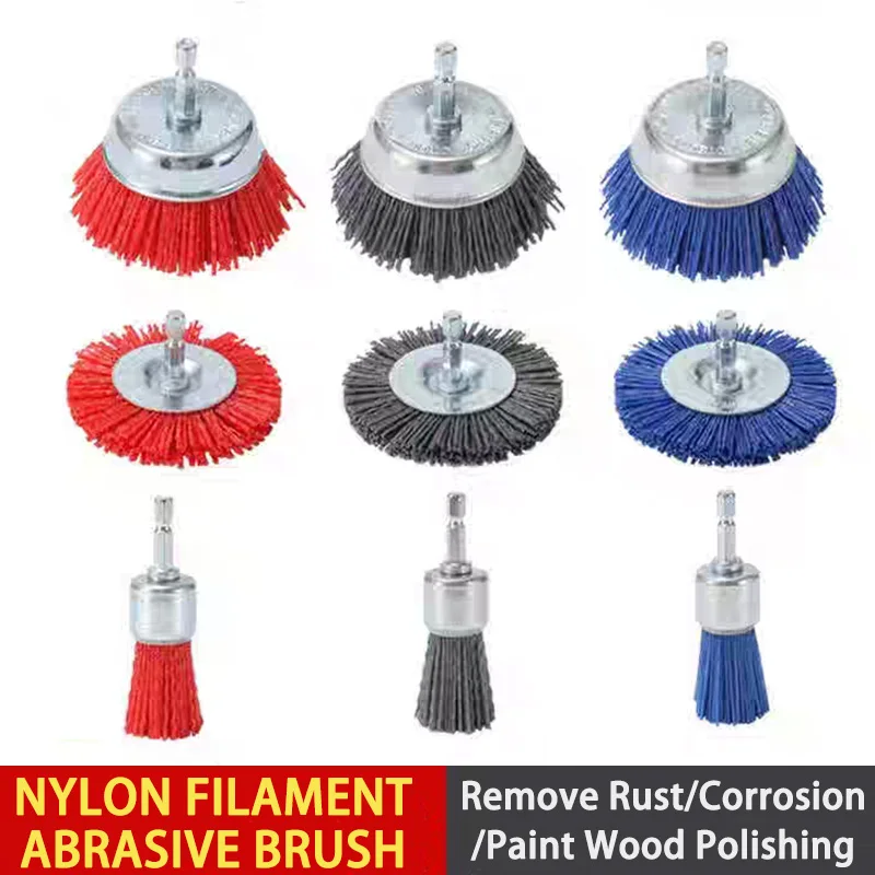 

1-9pcs Nylon Filament Abrasive Brush 1/4" Shank Drill Rotary Tool Nylon Cup Brush for Remove Rust/Corrosion/Paint Wood Polishing