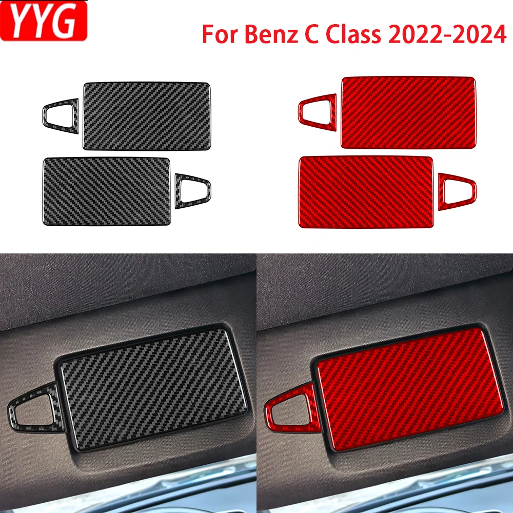 For Benz C Class 2022 2023 2024 Carbon Fiber Makeup Mirror Panel Cover Car Interior Decoration Accessories Sticker