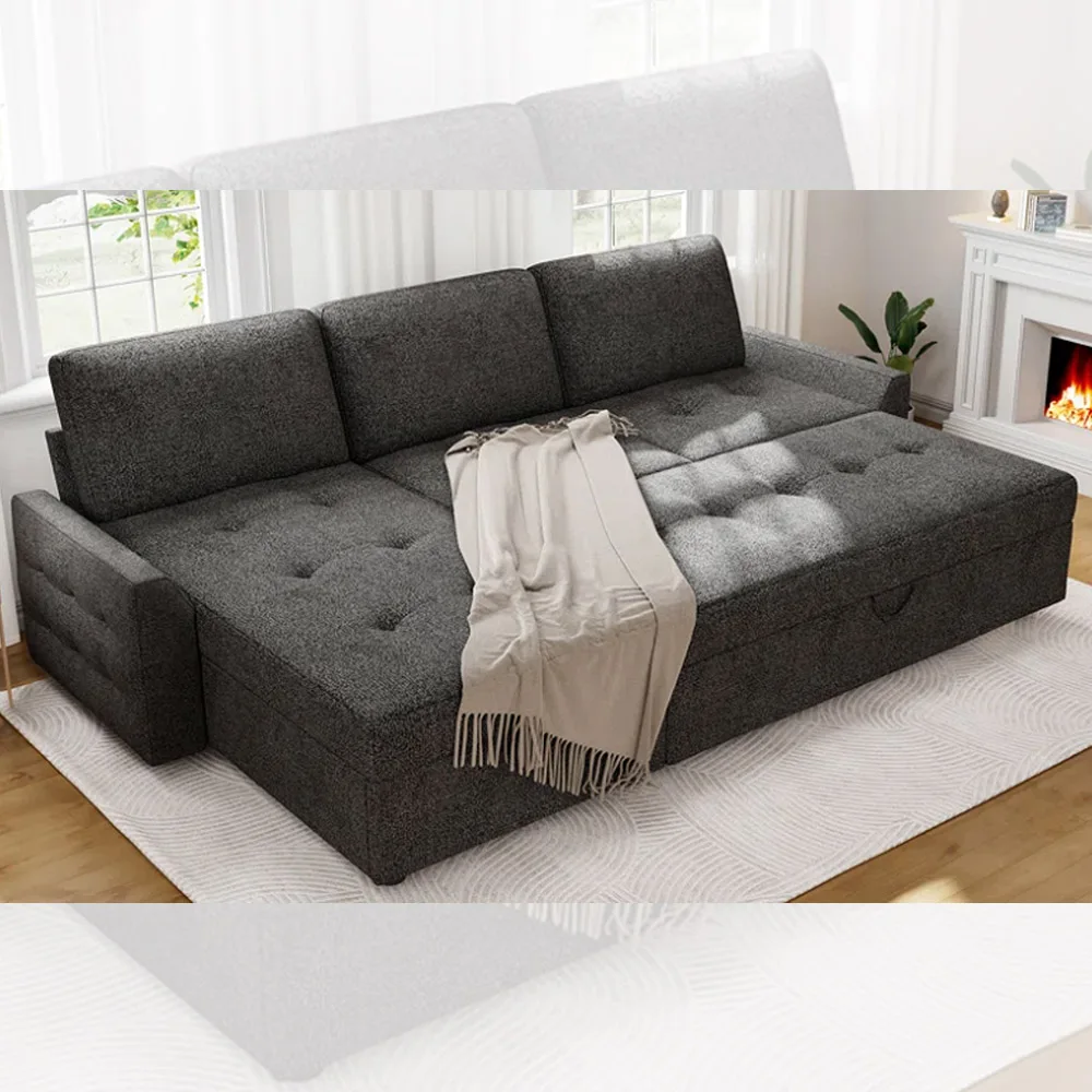 # Luxury Modular Shape Sofa Set Furniture Sleeper Convertible Sofa Beige Pull Out Sofa Bed with Storage Chaise