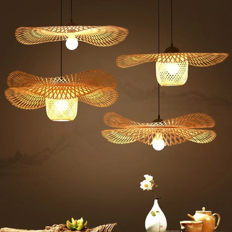 

Japanese Bamboo Chandelier Creative Lotus Lamp Tea Room Pendant Light Home Living Room Hotel Bamboo Antique Indoor Lighting KMPL