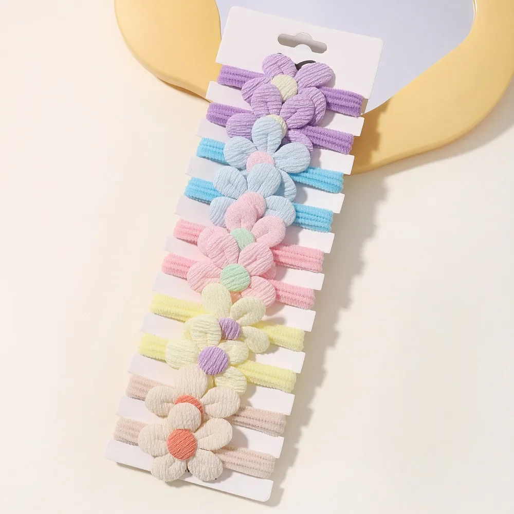 10 Stück/Set Mädchen Haarbänder Blumen-Haarband Pferdeschwanz-Kopfseil Kinder Geflochtenes Handtuchring-Accessoire