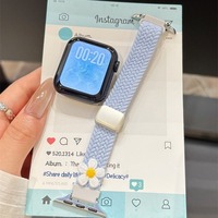 Daisy Flower Nylon Braid Strap for Apple Watch S10 S9 S8 S7 S6 S5 SE Ultra Blue Bands for iWatch 49mm 38mm 42mm 46mm 41mm 45mm
