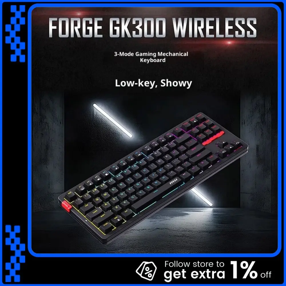 

MSI FORGE GK300W трехрежимная беспроводная механическая клавиатура игровая офисная горячая замена колпачки для клавиш из ПБТ RGB световая прокладка эргономичная клавиатура