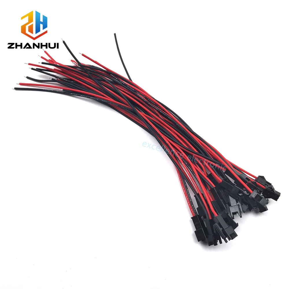 10/5Pairs JST SM 2pin 20cm 22AWG Silicone Cable - Male/Female Connectors for RGB LED Strip 5050 3528 WS2801 APA102 WS2815 WS2813
