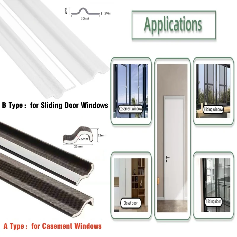 6M Sliding & Casement Window Seal tape Soundproof Acustic Foam S Type for Weather Stripping Door Seal Gap Filler Noise Reduction