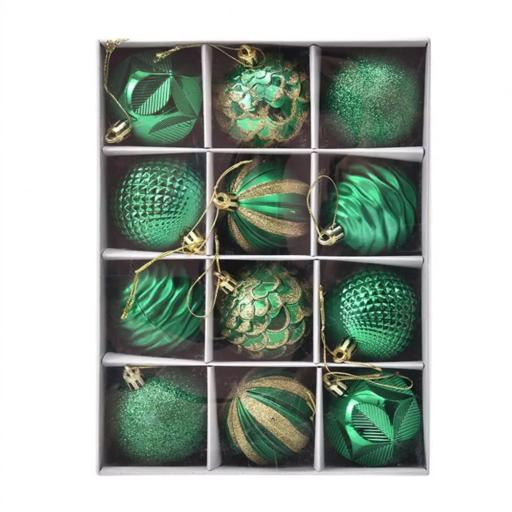 12 Pcs Christmas Tree Ball Ornaments 6cm Different Texture With Hanging Lanyard Festive Decoration Balls Christmas Decorations