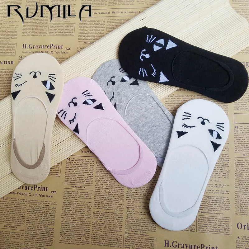 CAT Warm comfortable cotton bamboo fiber girl women's socks ankle low female invisible  color girl boy hosier 1pair=2pcs WS114