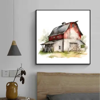 極簡水彩農場藝術版畫復古穀倉小屋帆布海報簡約牆面裝飾,適合男孩房、兒童房、嬰兒房、臥室 8 最佳銷售 農舍裝飾 - №7