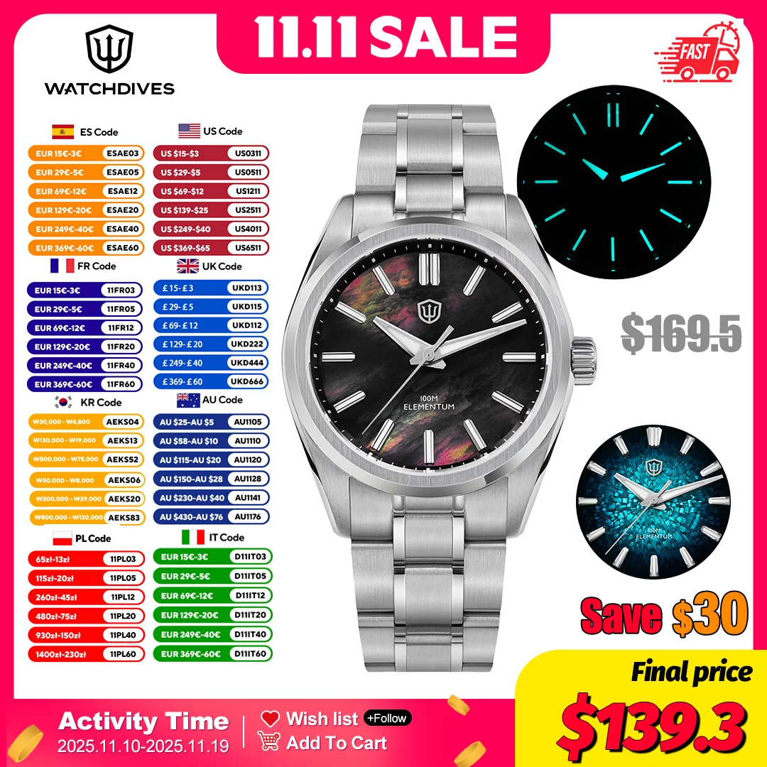 Watchdives WD0003C ساعة كوارتز VH31 سويب ثانية حركة 38 مللي متر كراك الجليد الهاتفي الياقوت مضيئة 100 متر مقاوم للماء ساعة اليد الرجالية #1