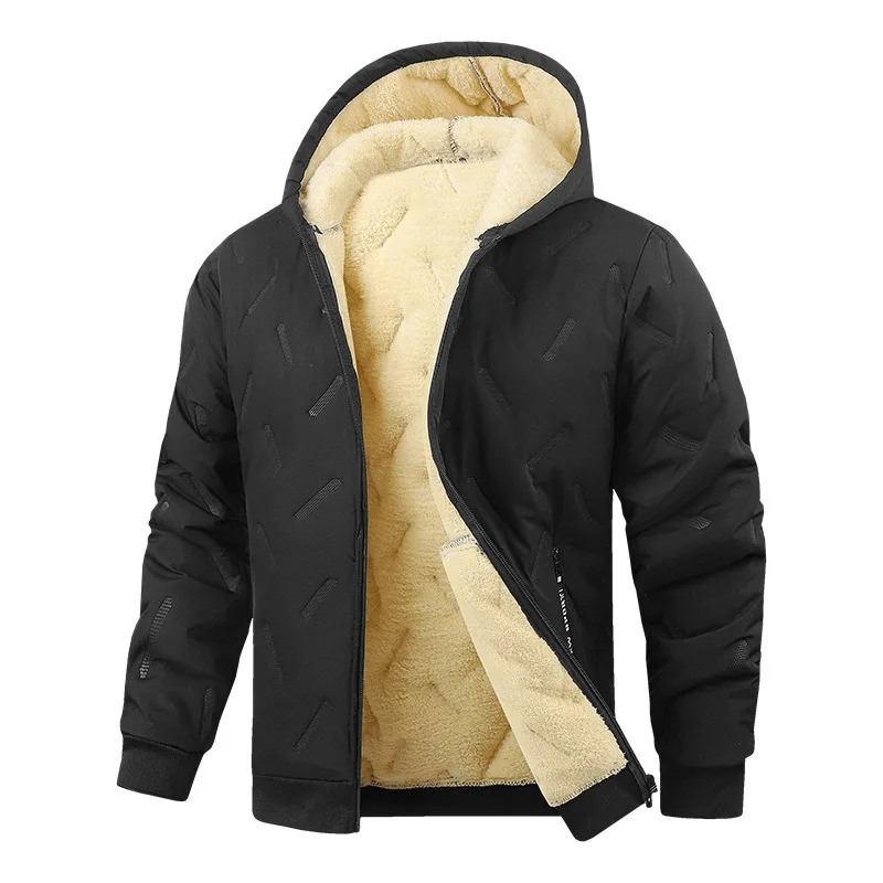 KIDWHXR Man Autumn Winter Thicken Fleece Coat Long Sleeve Male Outerwear Outdoor Sport Casual Comfortable Men Hooded Jacket