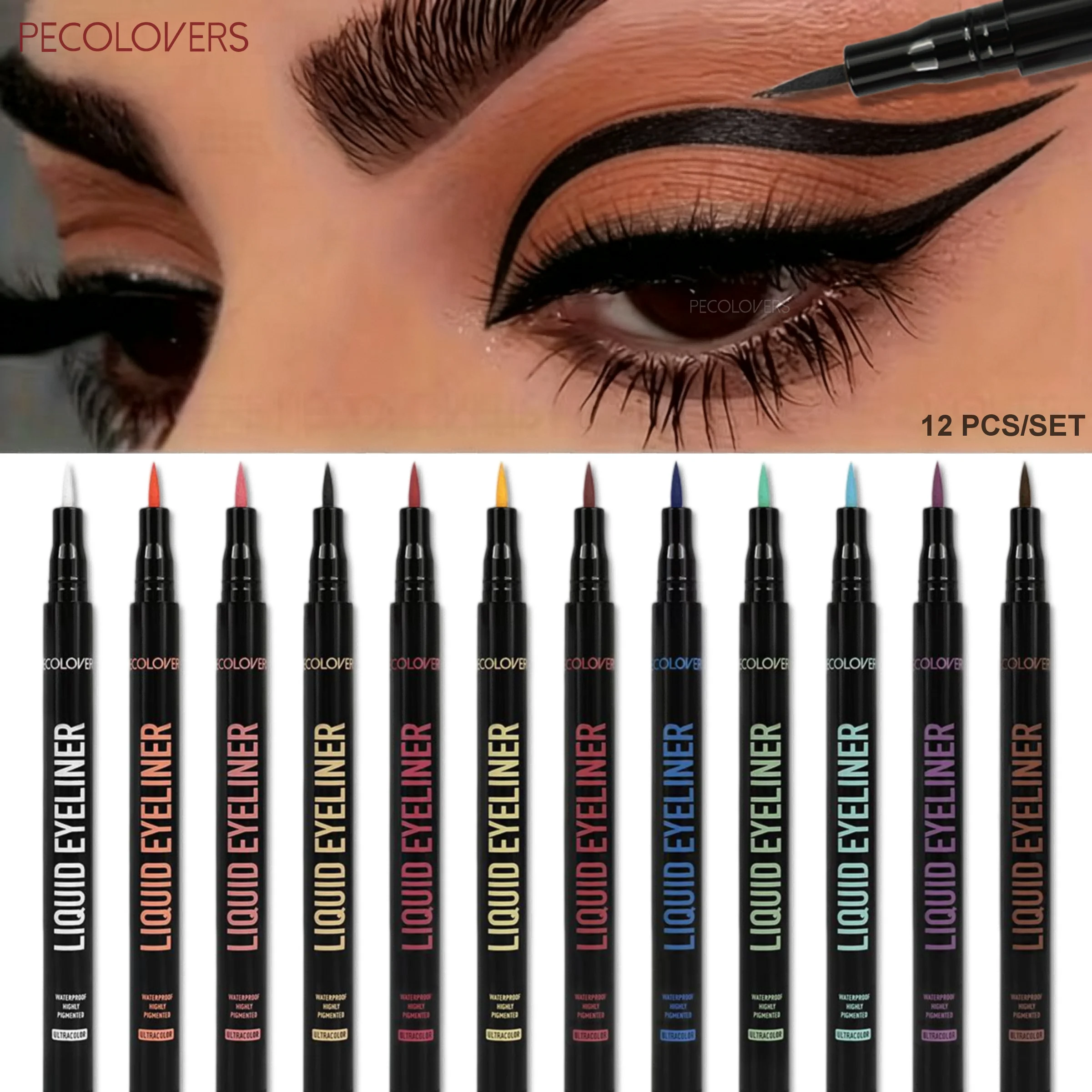 12 Pcs Vibrant Colors Matte Eyeliner Pen Set, High Color Rendening, Used As Eyeliner and Eyeshadow, Eye-catching Eye Makeup