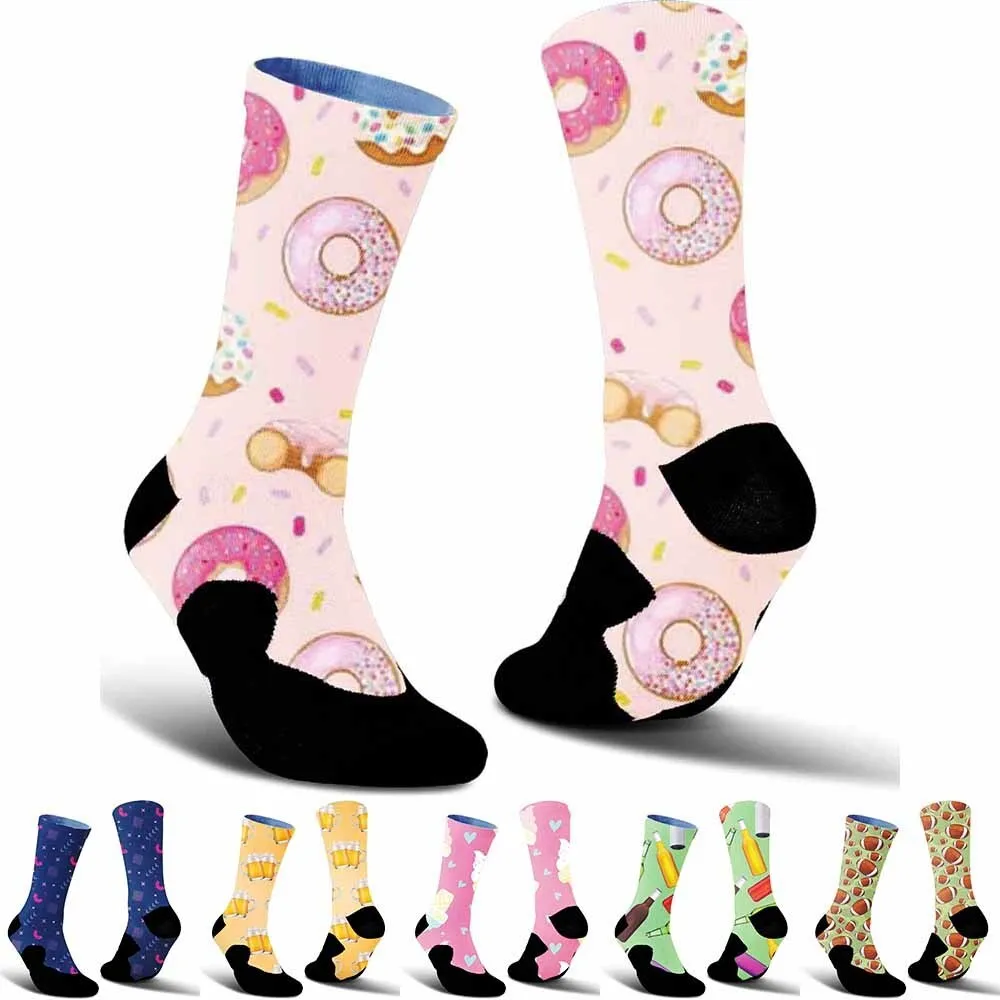 Creative donut patterned cycling socks, unisex, sweat absorbing, suitable for outdoor enthusiasts and more people