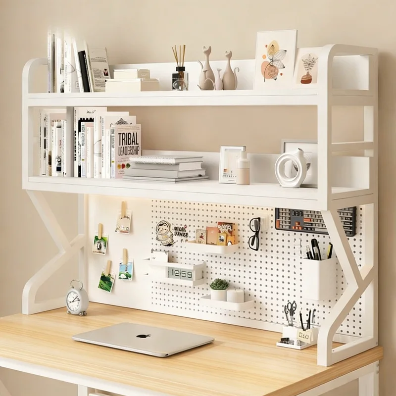Desktop Storage Shelf with Pegboard Organizer, 2/3 Tier Computer Desk Riser Stand, Metal Frame Office Study Table Organizer Rack