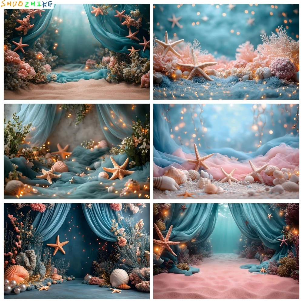 

Underwater World Seabed Backdrop Ocean Undersea Starfish Coral Baby Portrait Star Photography Background Photo Studio