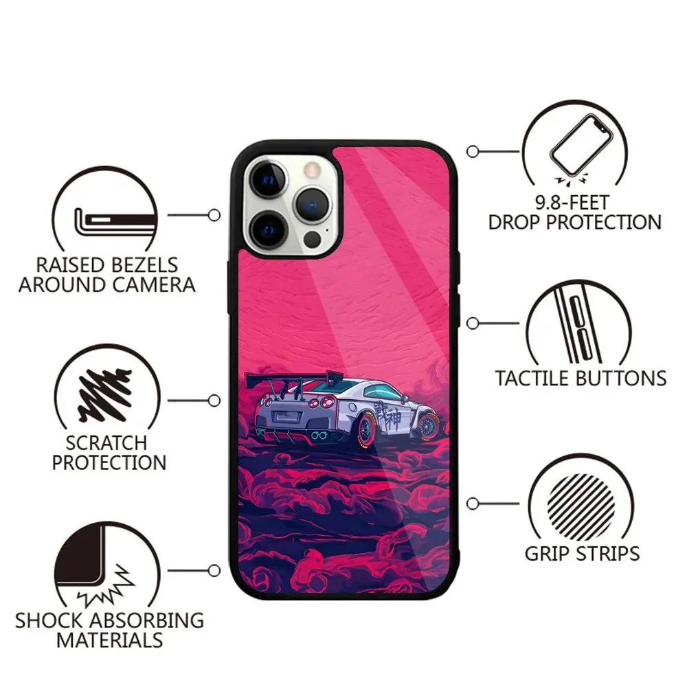 JDM Tokyo Drift Sports Car Phone Case For iPhone 16,15,14,13,12,11,Plus,Pro,Max,Mini Magsafe Magnetic Wireless Charging