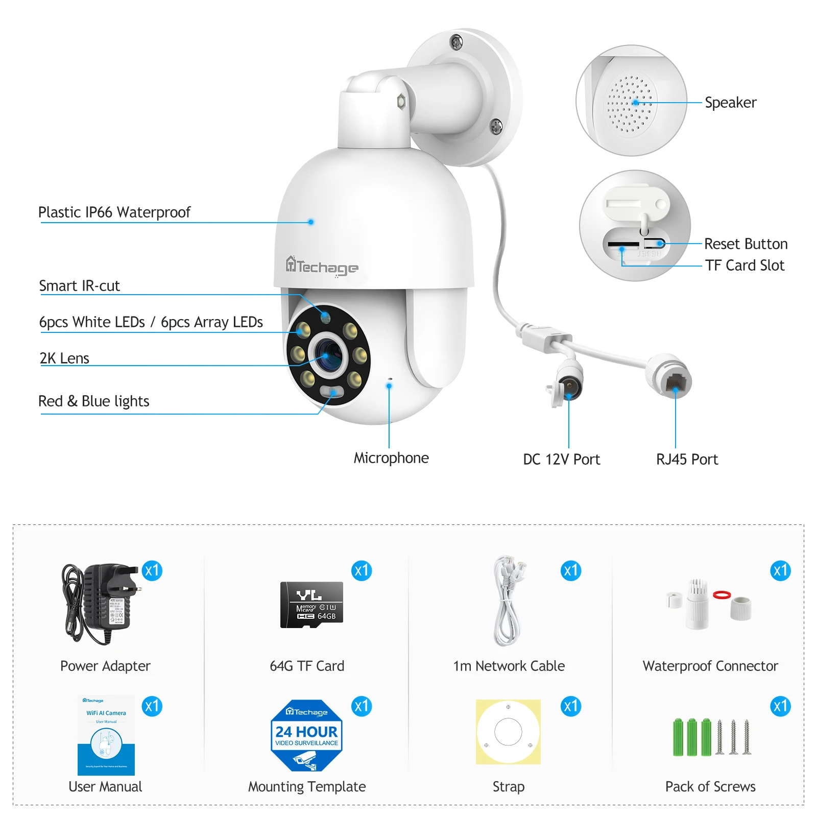 Imagem -06 - Techage-câmera de Segurança ai Impermeável Áudio Bidirecional Vigilância por Vídeo Cctv Kit Nvr Smart ai Poe hd 5mp ao ar Livre