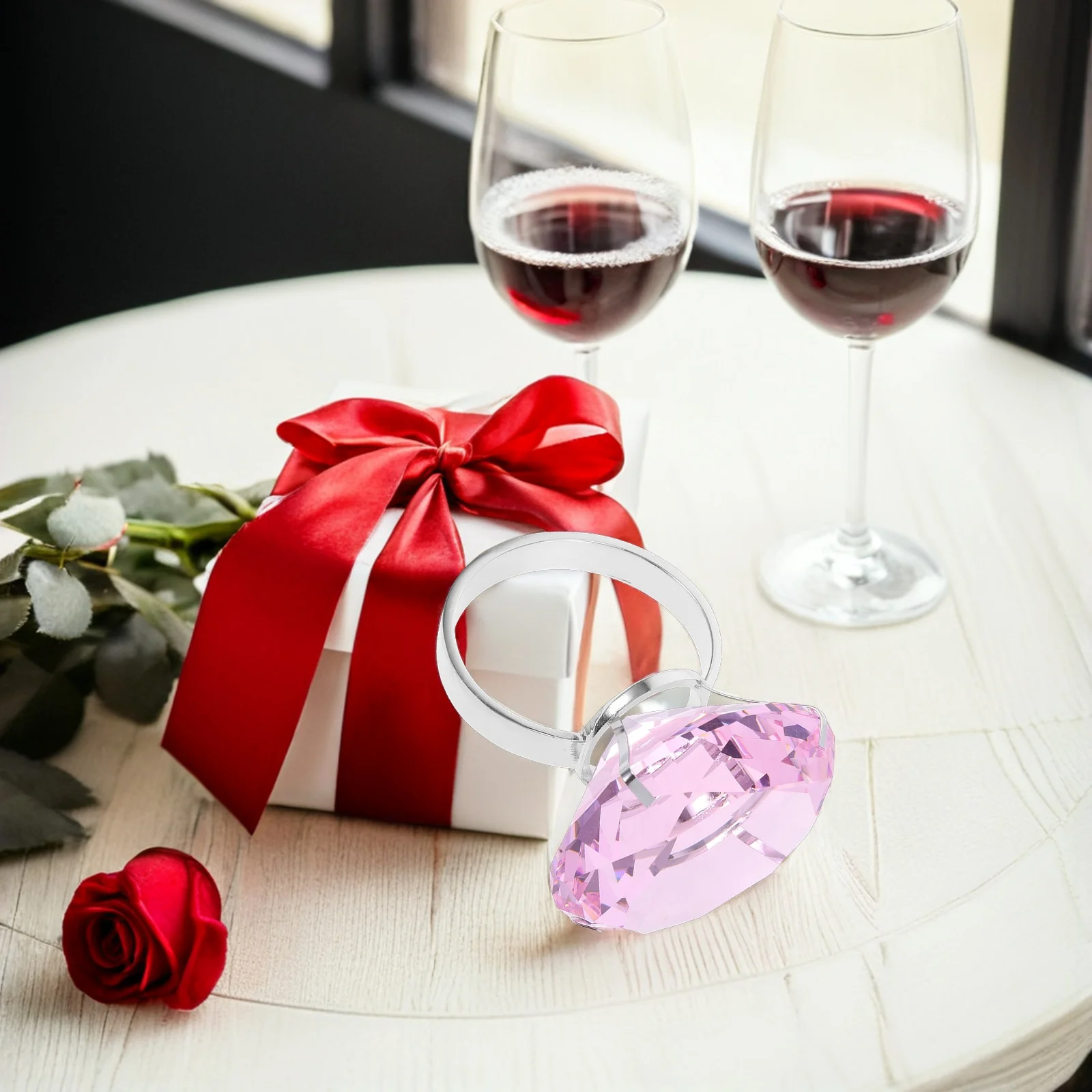 

Oversize 8cm Fake Engagement Ring Prop Simulated Crystal Wedding Party Decoration Birthday Gift Proposal Supplies