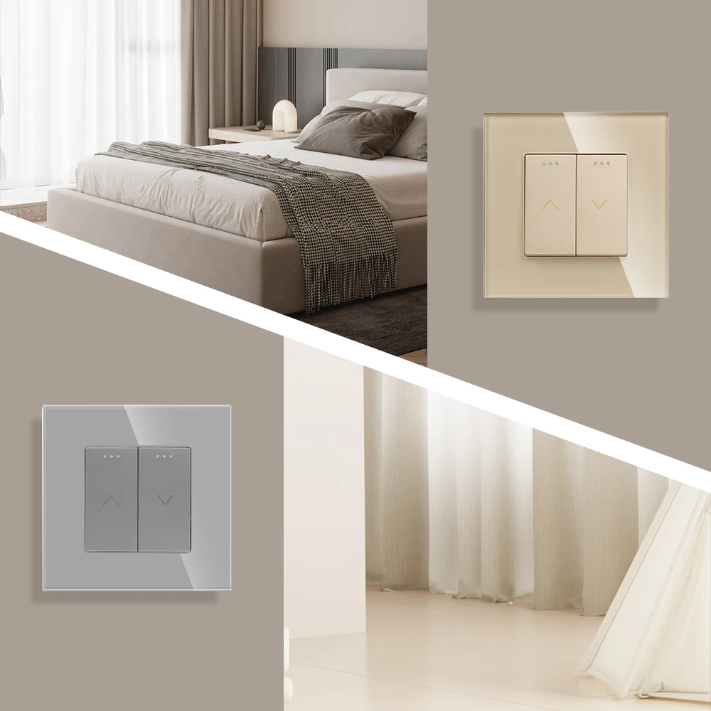 Bingoelec Push Curtain Switch Crystal Glass Panel Blind Switch EU Standard Roller Shutter Switch AC 240 V