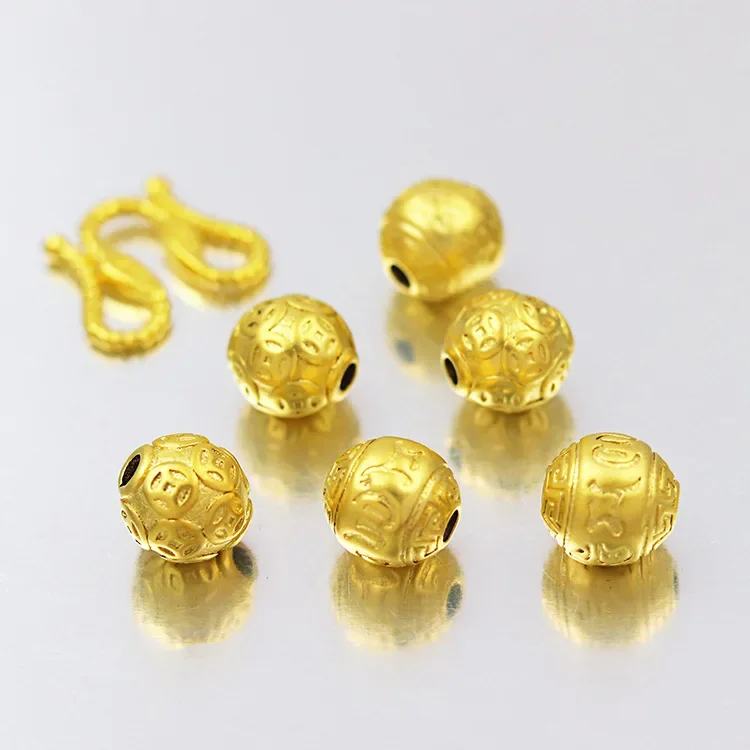 

9999 Real Gold 24K Gold Handmade 12mm10mm Coin Bead Accessories Solid Six Character Mantra Money Bead Pure Accessories