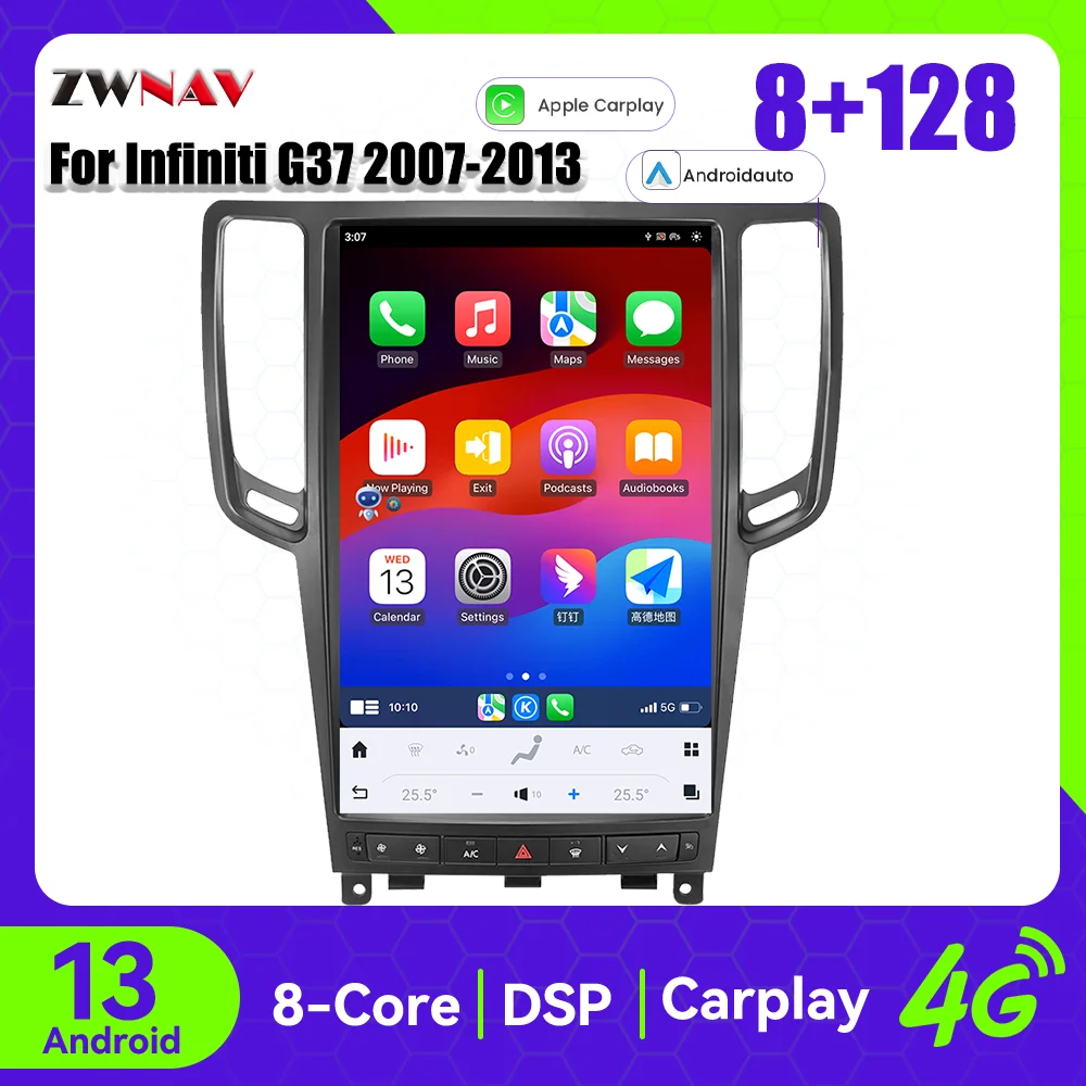 ZWNAV 14.5 Inch Carplay Android For Infiniti G37 G35 G25 G37S 2013-2017 Car Radio GPS Navigation Multimedia Touch Screen Player