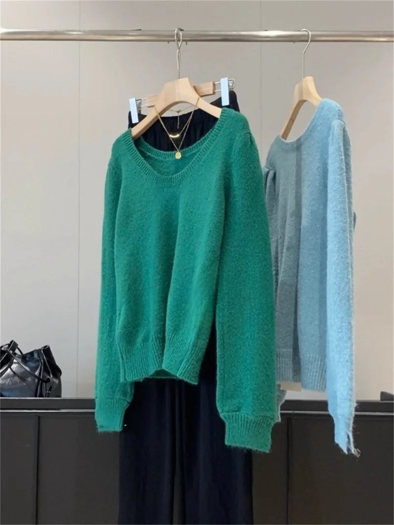 

Женский удобный вязаный шерстяной свитер, осень-зима, новый слэ спереди Ba, двусторонняя конструкция, свободный крой, длинный крой...