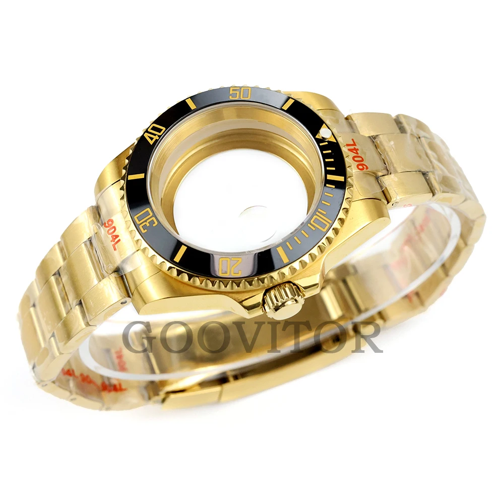 For Submariner Gold 40mm NH35 Watch Case Fit NH34 NH35 NH36 NH38 Movement Solid Brushed Oyster Strap YACHT-MASTER GMT Case